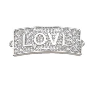 copper rectangle connector pave zircon, LOVE, platinum plated, approx 12-30mm [FN29208]