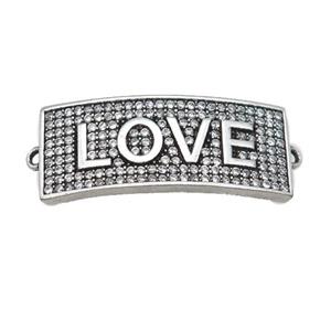 copper rectangle connector pave zircon, LOVE, antique silver, approx 12-30mm [FN29211]