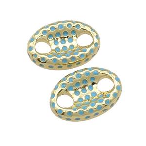 copper connector with teal enamel, pignose, gold plated, approx 12-18mm [FN29215]