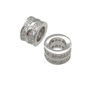 copper heishi beads pave zircon, platinum plated, approx 5-8mm, 4.5mm hole [FN29224]