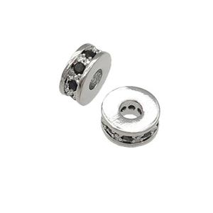 copper heishi beads pave zircon, platinum plated, approx 7mm, 3mm hole [FN29233]