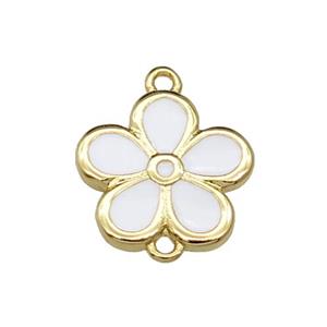 copper flower connector with white enamel, gold plated, approx 12mm [FN29237]