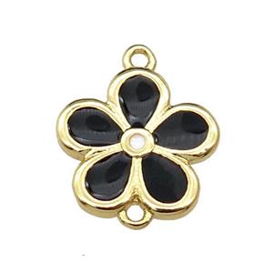copper flower connector with black enamel, gold plated, approx 12mm [FN29238]