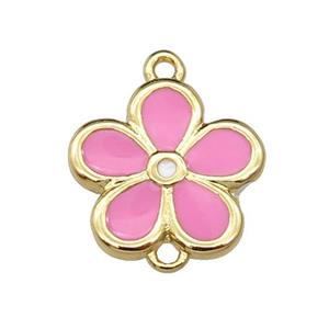 copper flower connector with pink enamel, gold plated, approx 12mm [FN29239]