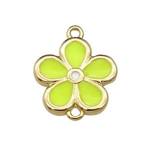 copper flower connector with yellow enamel, gold plated, approx 12mm [FN29240]