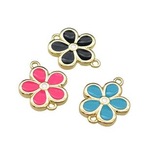 copper flower connector with enamel, gold plated, mixed, approx 12mm [FN29243]