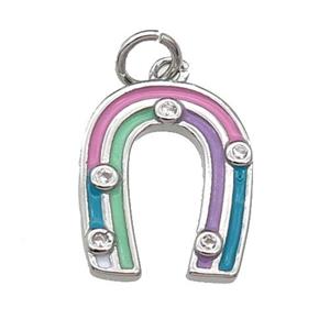copper horseshoe charm pendant, enamel, platinum plated, approx 13-16mm [FN29244]