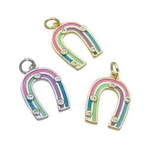 copper horseshoe charm pendant, enamel, mixed, approx 13-16mm [FN29246]