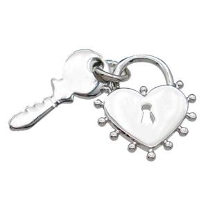 copper Lock-Key charm pendant, platinum plated, approx 6-16mm, 13mm [FN29261]