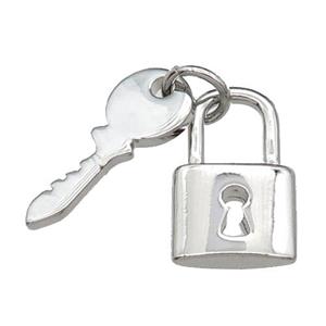 copper Lock-Key charm pendant, platinum plated, approx 6-16mm, 9-14mm [FN29263]