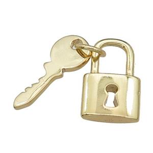 copper Lock-Key charm pendant, gold plated, approx 6-16mm, 9-14mm [FN29264]
