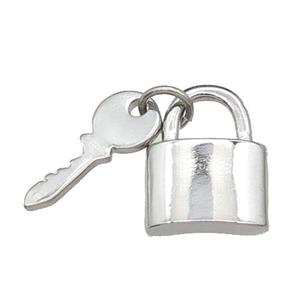 copper Lock-Key charm pendant, platinum plated, approx 6-16mm, 11-15mm [FN29265]