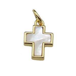 copper cross pave shell, gold plated, approx 8-10mm [FN29269]