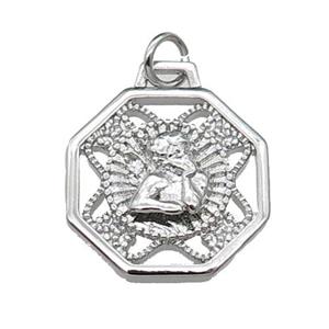 copper Angel pendant, platinum plated, approx 18mm [FN29278]