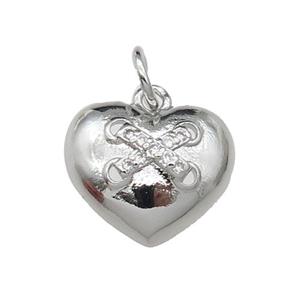 copper Heart pendant paved zircon, platinum plated, approx 13mm [FN29284]