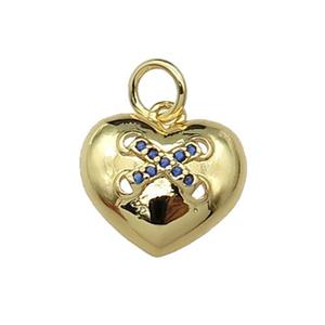 copper Heart pendant paved blue zircon, gold plated, approx 13mm [FN29286]