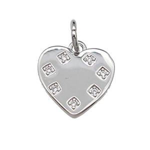 copper Heart pendant paved zircon, platinum plated, approx 12mm [FN29288]
