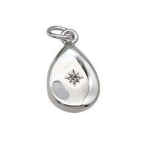 copper teardrop pendant pave zircon, platinum plated, approx 9-13mm [FN29295]