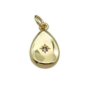 copper teardrop pendant pave zircon, gold plated, approx 9-13mm [FN29296]