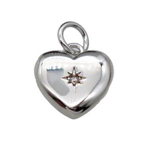copper heart pendant pave zircon, platinum plated, approx 10mm [FN29298]