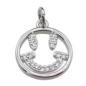 copper circle pendant pave zircon, emoji, platinum plated, approx 14mm dia [FN29304]