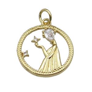 copper Beauty pendant pave zircon, circle, gold plated, approx 17mm [FN29308]