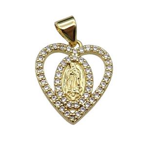 copper Heart pendant pave zircon, virgin mary, gold plated, approx 16-17mm [FN29309]