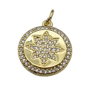 copper circle star pendant pave zircon, gold plated, approx 15mm dia [FN29311]