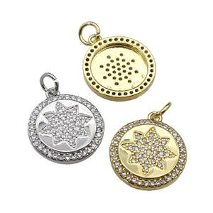 copper circle star pendant pave zircon, star, mixed, approx 15mm dia [FN29312]