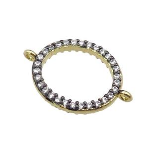 copper circle connector pave zircon, gold plated, approx 16-18mm [FN29316]