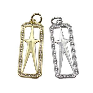 copper rectangle star pendant pave zircon, mixed, approx 10-25mm [FN29319]