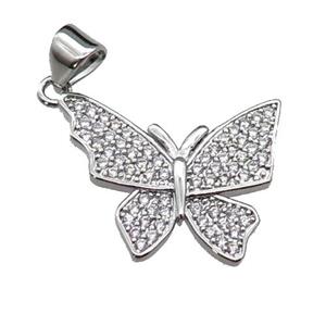 copper Butterfly pendant pave zircon, platinum plated, approx 15-20mm [FN29320]