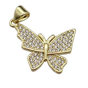 copper Butterfly pendant pave zircon, gold plated, approx 15-20mm [FN29321]