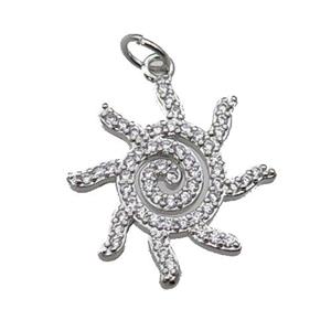 copper spiral pendant pave zircon, platinum plated, approx 18-20mm [FN29322]