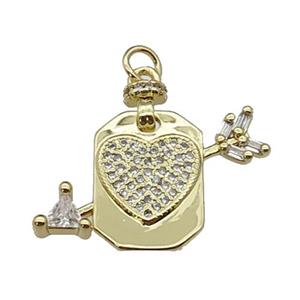 copper cupidarrow pendant pave zircon, heart, gold plated, approx 20-25mm [FN29324]