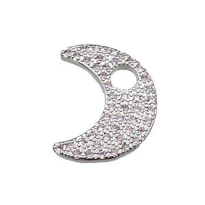 copper moon pendant pave zircon, platinum plated, approx 15-20mm [FN29325]