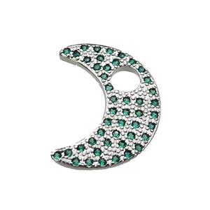 copper moon pendant pave green zircon, platinum plated, approx 15-20mm [FN29328]