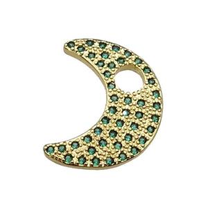 copper moon pendant pave green zircon, gold plated, approx 15-20mm [FN29329]