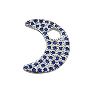 copper moon pendant pave blue zircon, platinum plated, approx 15-20mm [FN29331]