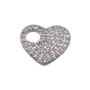 copper Heart pendant pave zircon, platinum plated, approx 11-13mm [FN29343]