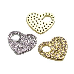 copper Heart pendant pave zircon, mixed, approx 11-13mm [FN29345]