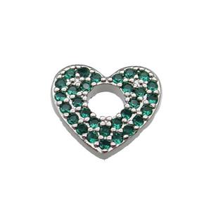 copper Heart pendant pave green zircon, platinum plated, approx 13.5mm [FN29358]
