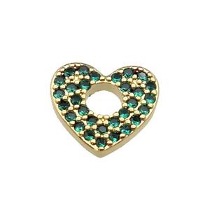 copper Heart pendant pave green zircon, gold plated, approx 13.5mm [FN29359]