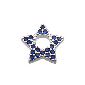 copper star pendant pave blue zircon, platinum plated, approx 13.5mm [FN29364]
