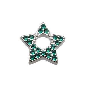 copper star pendant pave green zircon, platinum plated, approx 13.5mm [FN29367]