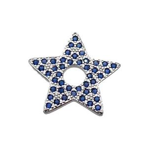 copper star pendant pave blue zircon, platinum plated, approx 17mm [FN29373]