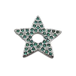 copper star pendant pave green zircon, platinum plated, approx 17mm [FN29376]