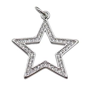 copper star pendant pave zircon, platinum plated, approx 21mm [FN29379]