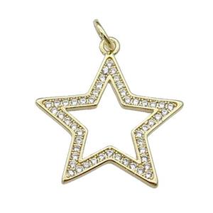 copper star pendant pave zircon, gold plated, approx 21mm [FN29380]