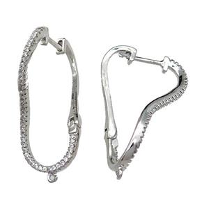 copper Latchback Earrings pave zircon, platinum plated, approx 20-30mm [FN29392]